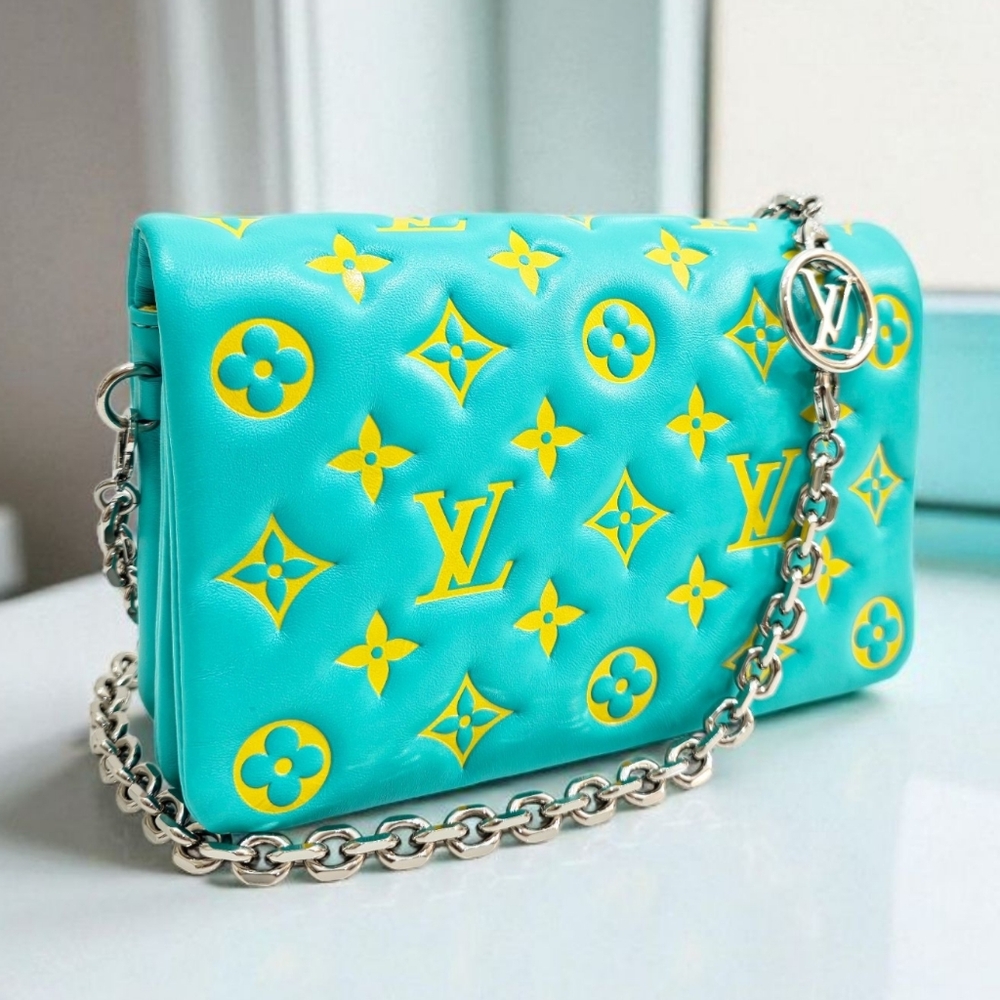 Louis Vuitton Coussin Pochette Mint Turquoise Neon Yellow Crossbody Bag - Picture 2 of 15